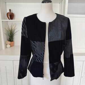 Vintage Victor Costa Black Velvet Mixed Print Patchwork Evening Jacket Size XS